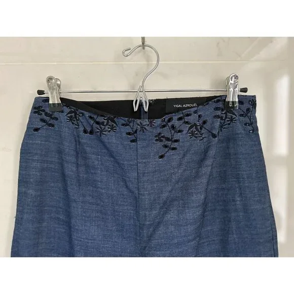 Yigal Azrouel Pants Lightweight Eyelet Trousers Blue Black Embroidery Size 6